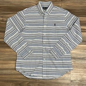 Ralph Lauren Shirt Men’s Medium White Blue Striped Seersucker Classic Preppy